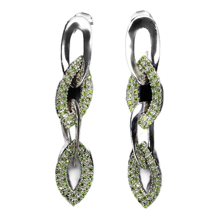 Cercei din argint 925 cu diopsid natural, Songea, 53x10mm, 8.57g