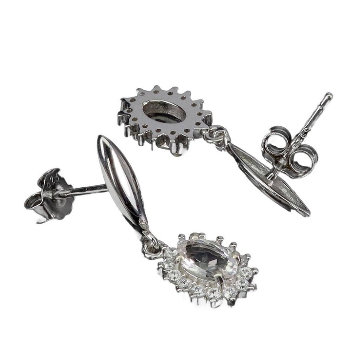 Cercei din argint 925, Songea, cu morganit natural, 24x8mm, 2.3g