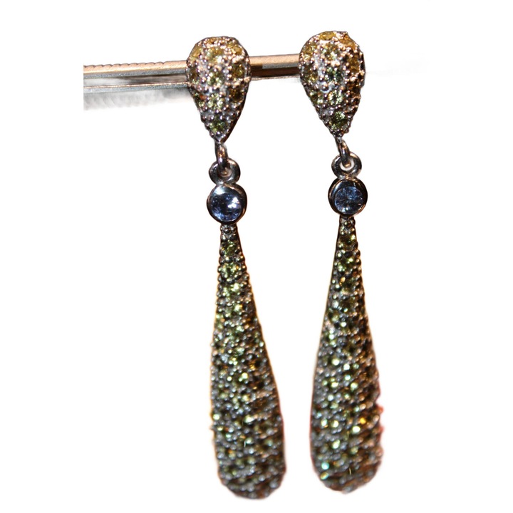 Cercei din argint 925 cu safire naturale Songea si tanzanite, 58x9mm