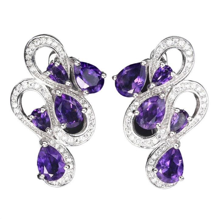 Cercei din argint 925, Songea, cu ametiste naturale, 28x18mm, 10g