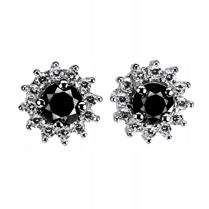Cercei din argint 925, cu diamante negre naturale 0.65ct, 8x8mm