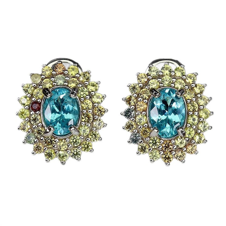 Cercei din argint 925, Songea, cu apatit neon blue si safir, 15x14mm