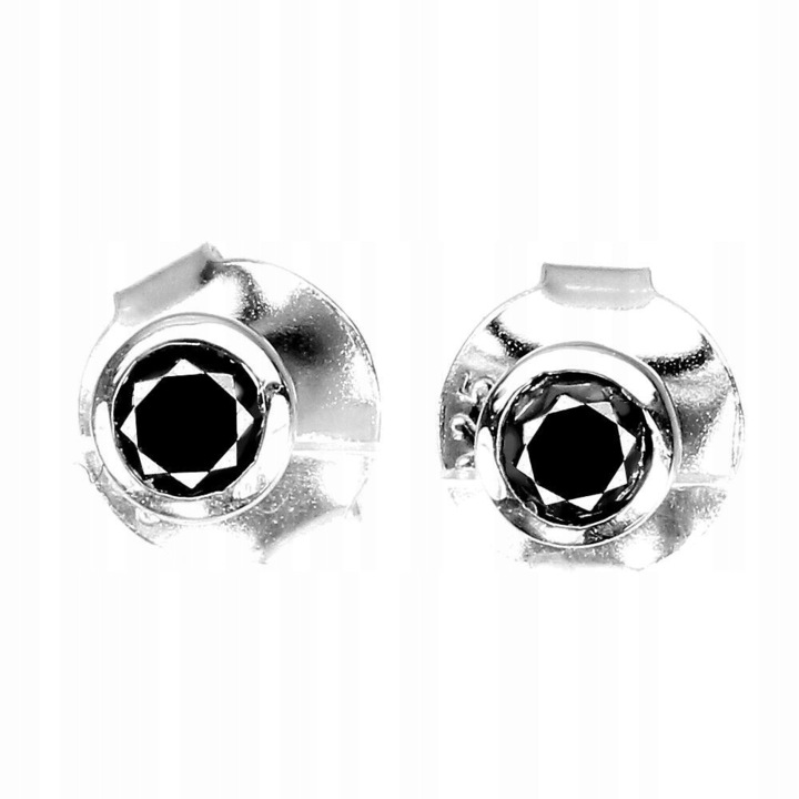 Cercei din argint 925, Songea, cu diamante negre naturale 0.27ct, 4x4mm, placati cu aur alb 14K