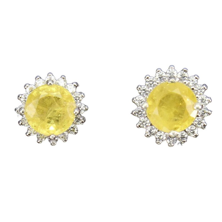 Cercei argint 925 cu safire galbene si zirconii, 9.5x8.5mm, Songea