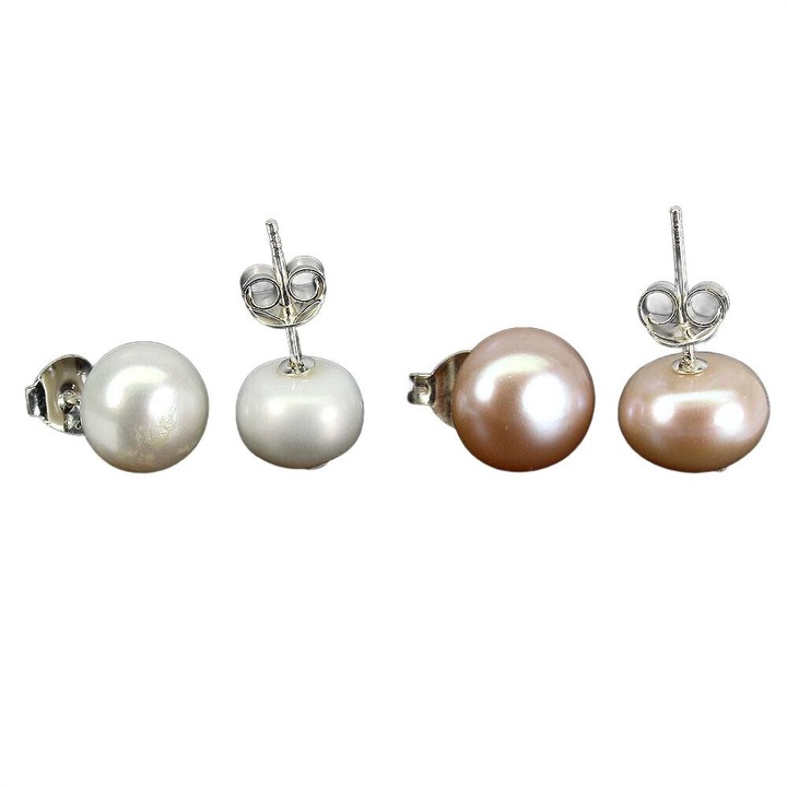 Cercei din argint 925 cu perle naturale crem si piersici, 10x10mm, set