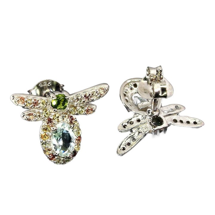 Cercei din argint 925 cu acvamarine si safire, 16x13mm