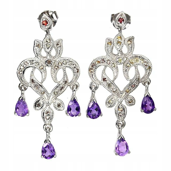Cercei argint 925 cu safire Songea si ametist, 45x20mm, 9.27g