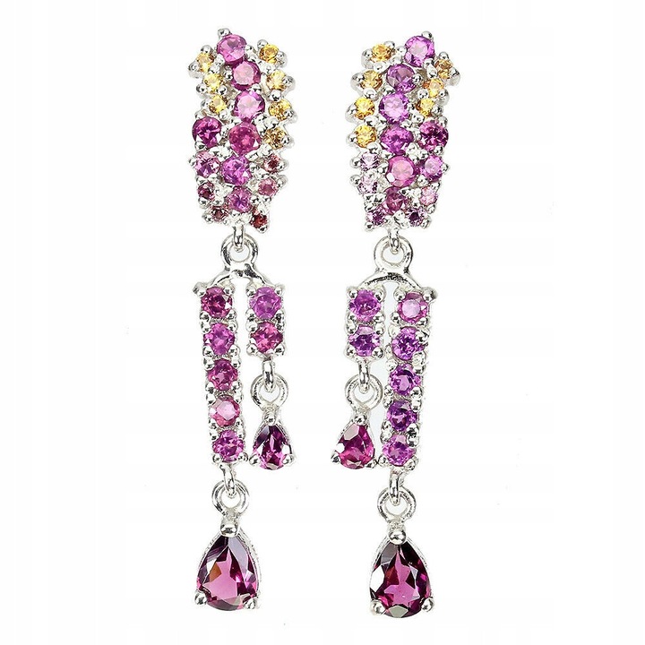 Cercei din argint 925 cu safiri Songea si granate, 48x9mm, 7.74g