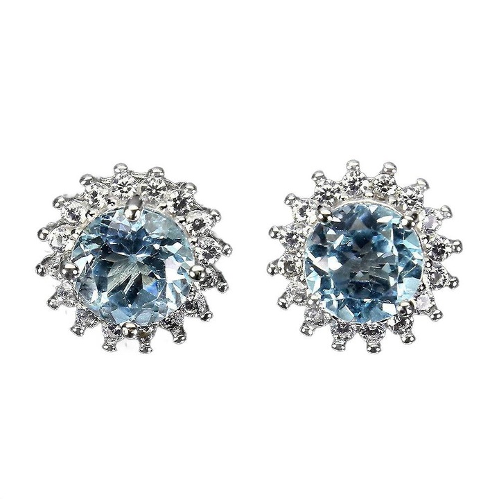 Cercei dama, topaz, 11x11mm, argintiu/albastru