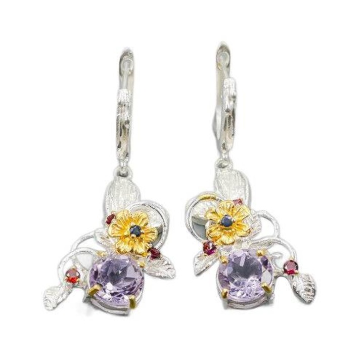 Cercei argint 925, Songea, ametist, safir, granat, 12.5g