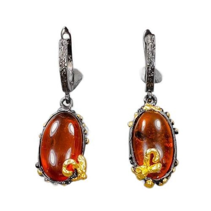 Cercei din argint 925 cu ambra naturala, Songea, 45x14x14mm