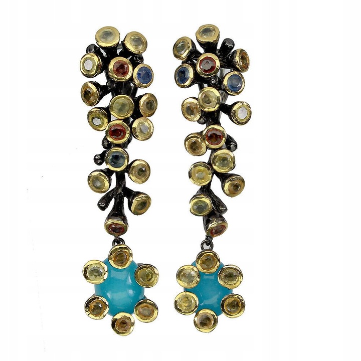 Cercei argint 925 Songea, opal si safir, 48x12mm