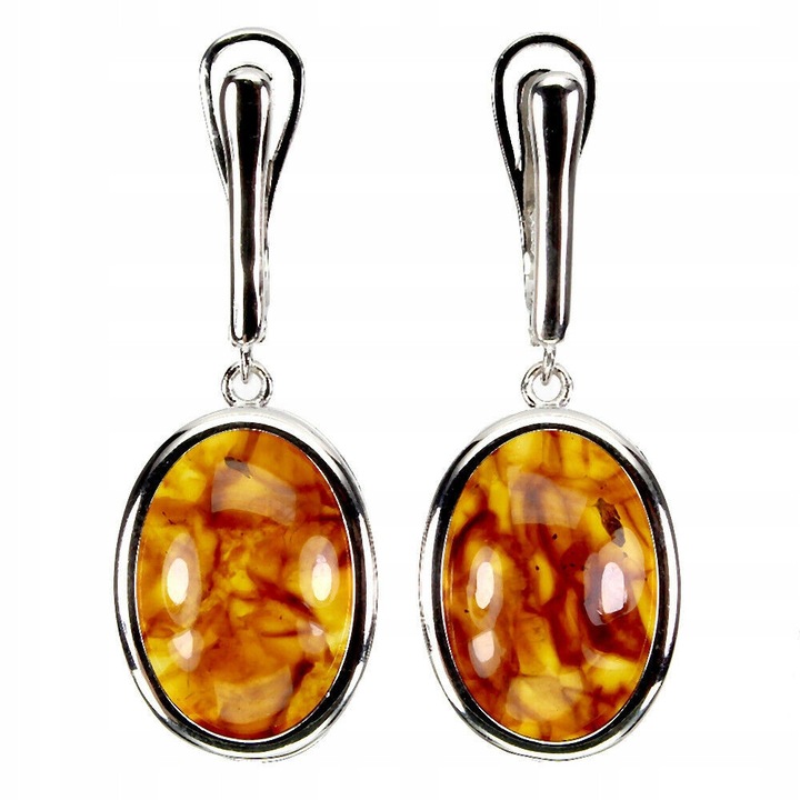 Cercei argint 925 cu chihlimbar natural, Songea, 38x15mm, 6.62g