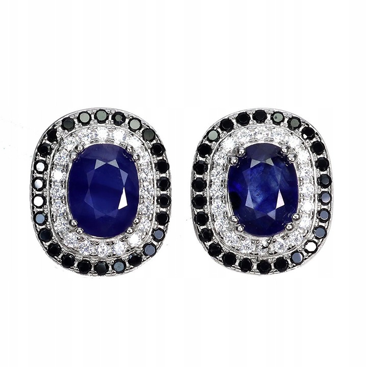 Cercei Songea argint cu spinel negru, safir albastru si zirconii, 14x12mm