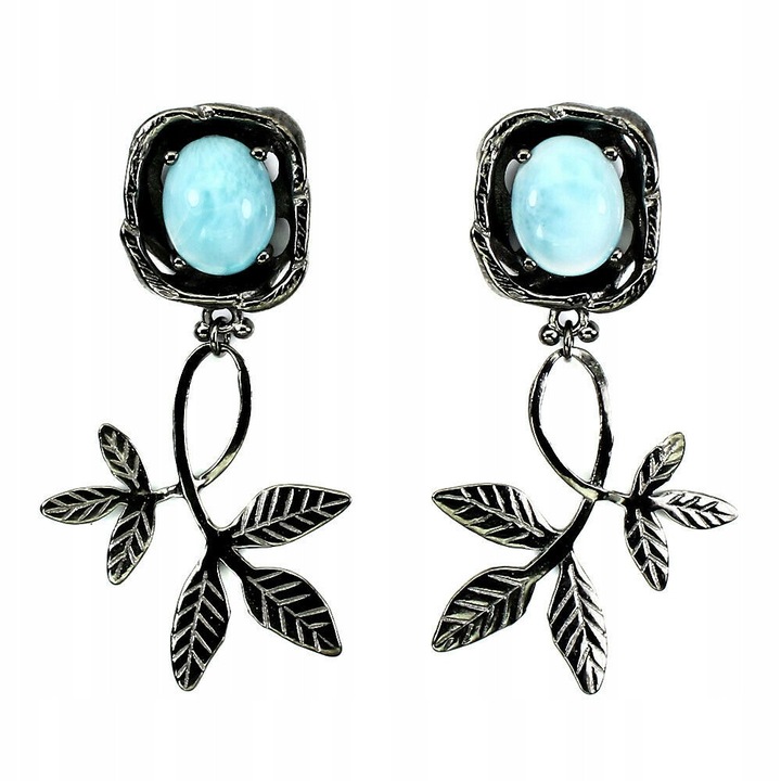 Cercei din argint 925 cu larimar Songea, 43x22mm