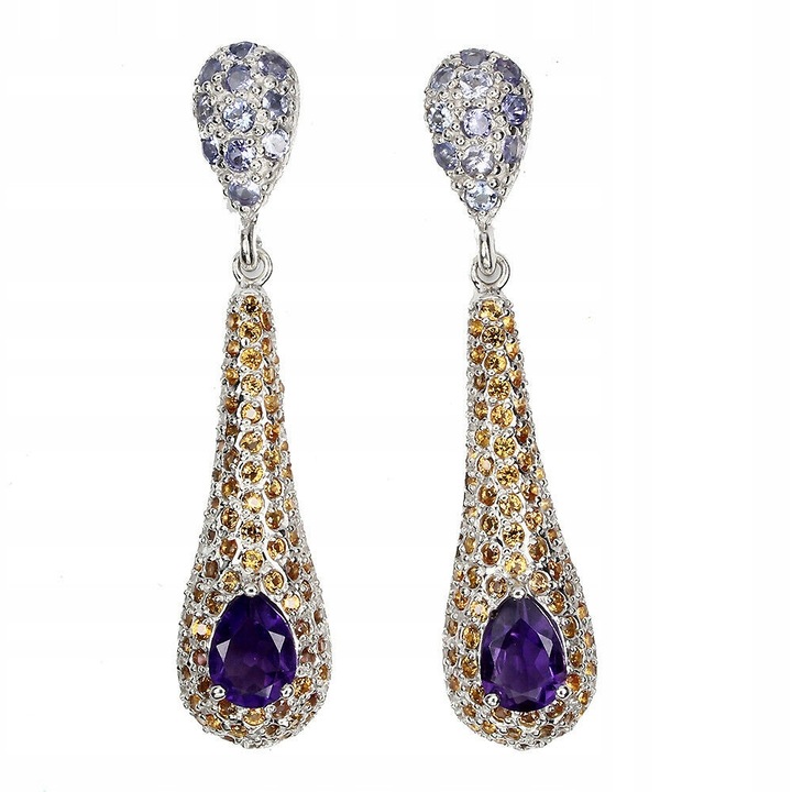 Cercei dama, argint 925, Songea, ametist/safir, 48x11mm