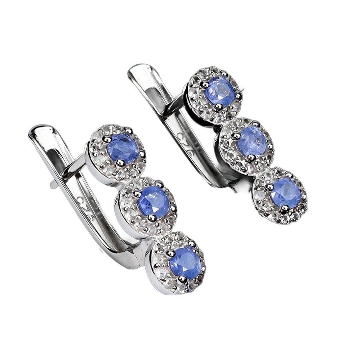 Cercei dama, Songea, argint 925/safire albastre/topaz, 15x5mm