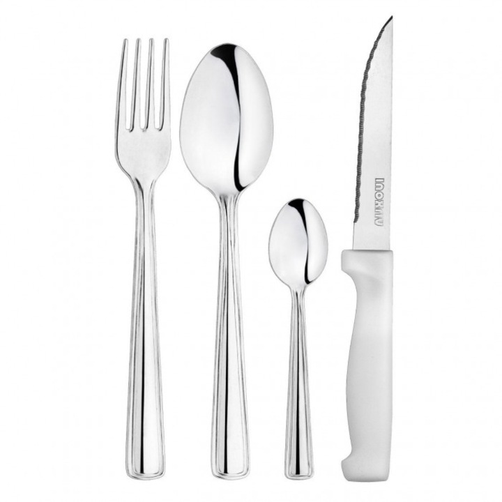 Set tacamuri 24 piese Inoxriv, pentru 6 persoane, inox, 6 linguri, 6 furculite, 6 cutite friptura, 6 lingurite ceai