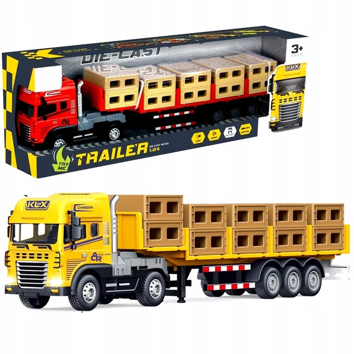 Camion cu remorca metalic, SWEDE, 30x10x15cm, pentru copii peste 3 ani