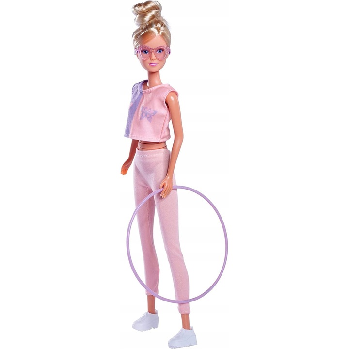 Papusa Steffi Love cu hula hoop, costum sportiv, alb, 29cm