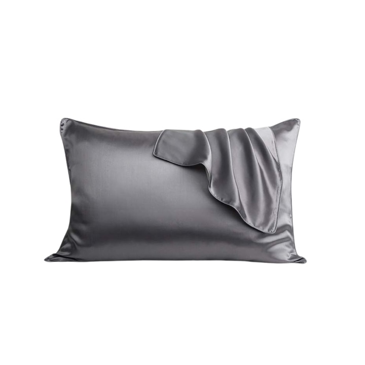 Fată de Perna, Rotixfy, Matase Naturala, Gri Metalizat, 48x74 cm