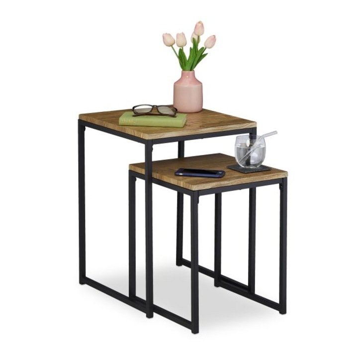 Комплект от 2 масички за кафе Relaxdays, дървена имитация, 54 x 40 x 40 см / 42 x 34 x 34 см