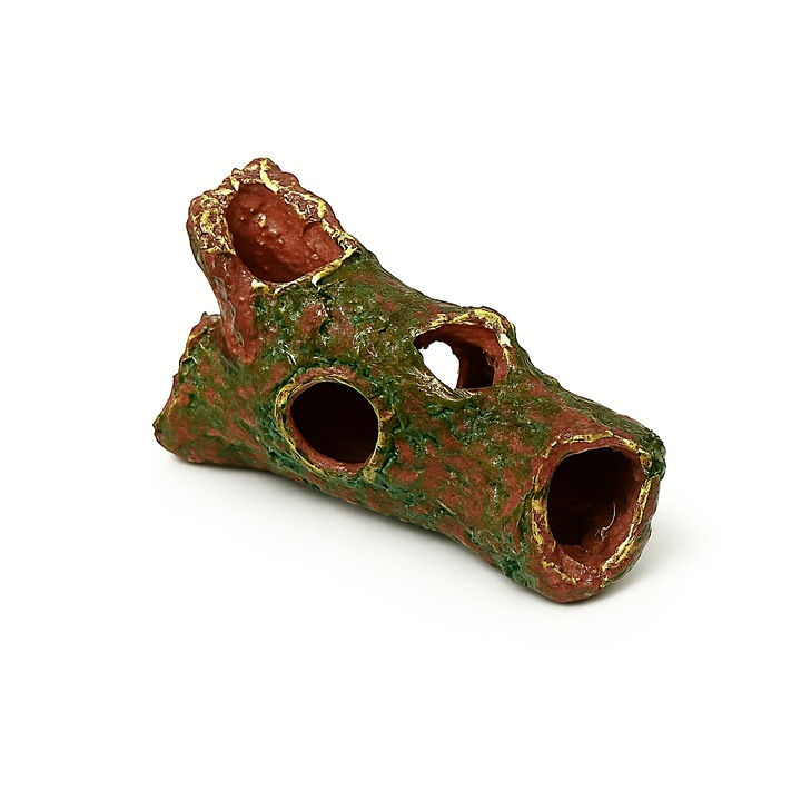 Dekoratív PVC fatörzs menedék akváriumhoz – valósághű, nem mérgező, 8,5x5x3,2cm