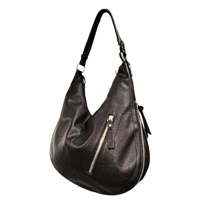 Geanta Dama Extensibila AZeira®, Piele Eco Premium, Moale, 2 Dimensiuni, Compartimentata, 2 Buzunare exterioare, Accesorizata cu fermoare si tinte argintii, 2 Barete, 30x38x7-14 cm, Neagra