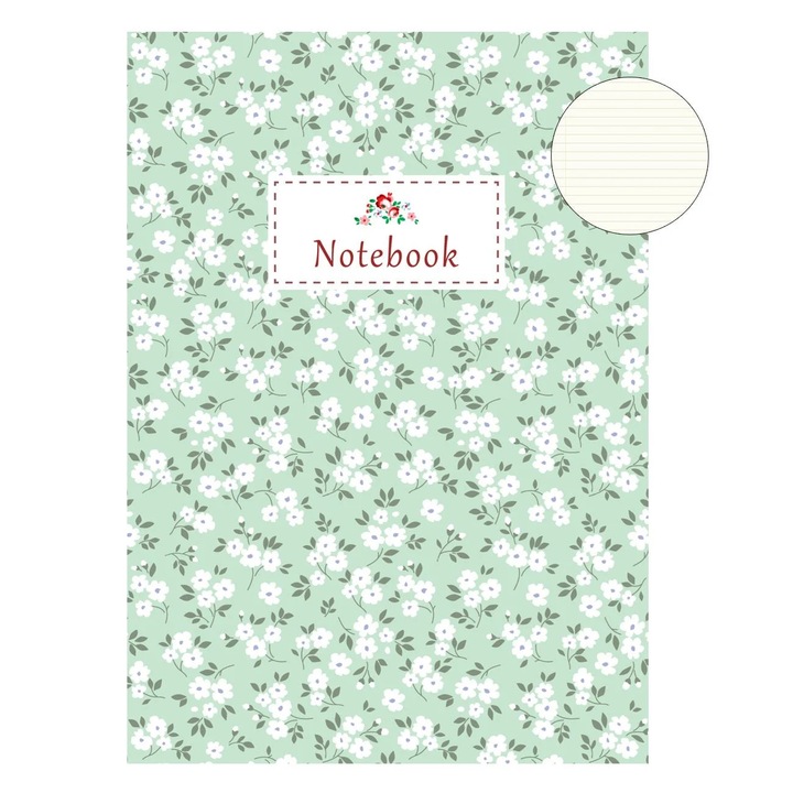 Caiet B5 Dictando Verde Menta cu Model Floral - 40F