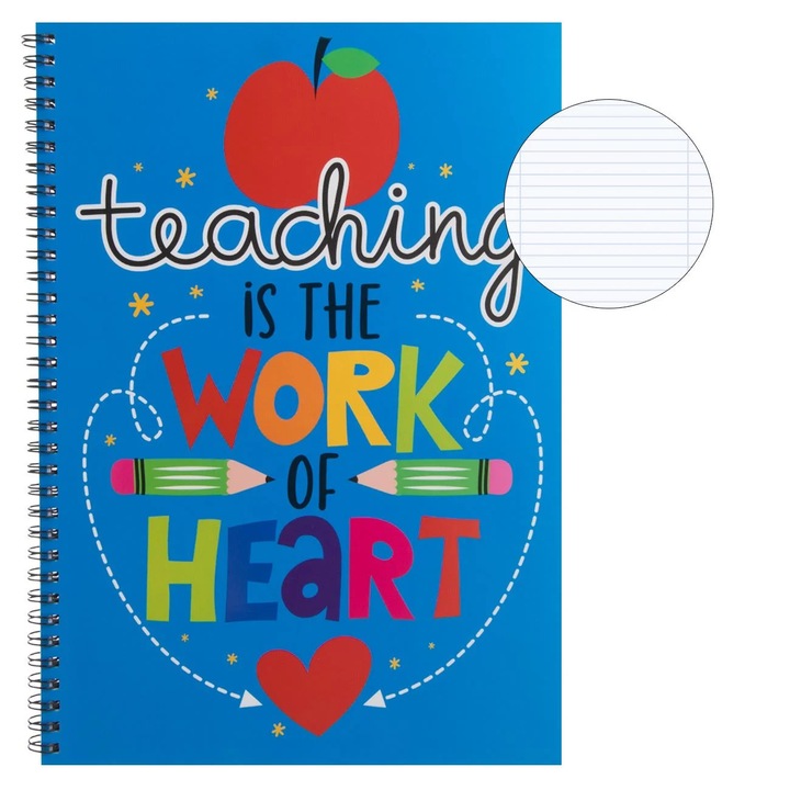 Студентска тетрадка А4 синя "Teaching is the work of heart" със спирала и 2 предмета - 70 листа