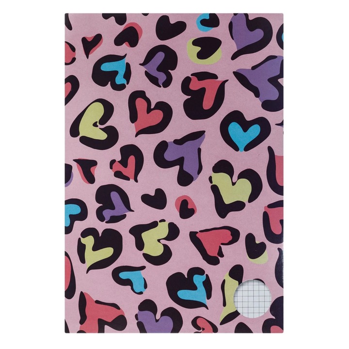 A4 Matematika Füzet, Vonallal, Rózsaszín Szív Mintás Borítóval - 80 Lap