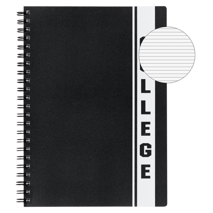 Caiet A4 Negru College cu Spirala & 4 Subiecte - 128F