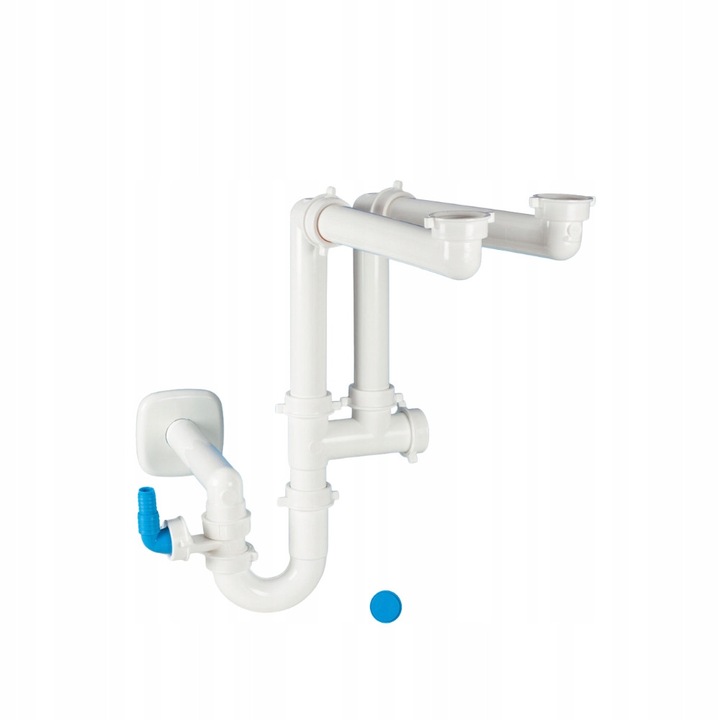 Сифон за кухненска мивка Lira, Т-образна връзка O20-25, за двойни мивки, бял