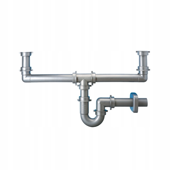 Sifon industrial de bucatarie Lira, pentru chiuvete cu doua cuve, plastic, gri