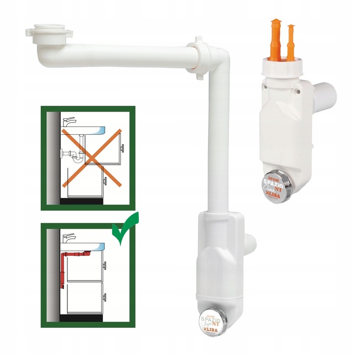 Сифон за умивалник LIRA, стенен, компактен, бял