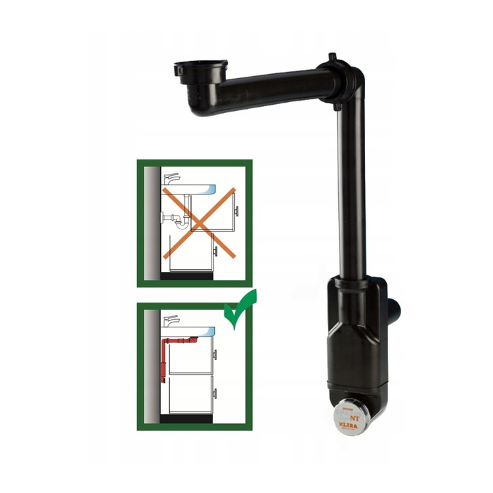 Сифон за мивка Lira, компактен дизайн, черен, за бани и кухни