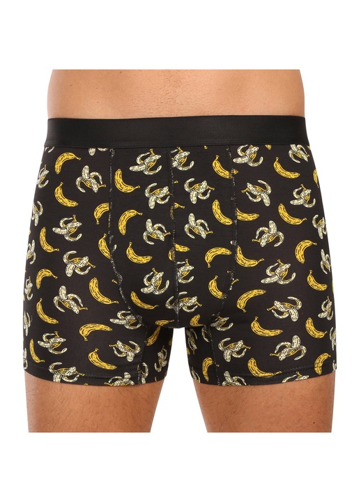 Boxeri barbati Nedeto 1NBV6, bumbac/elastan, design cu banane, negru/galben
