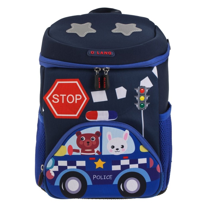 Kék óvodai hátizsák mackós-nyuszi autómintával