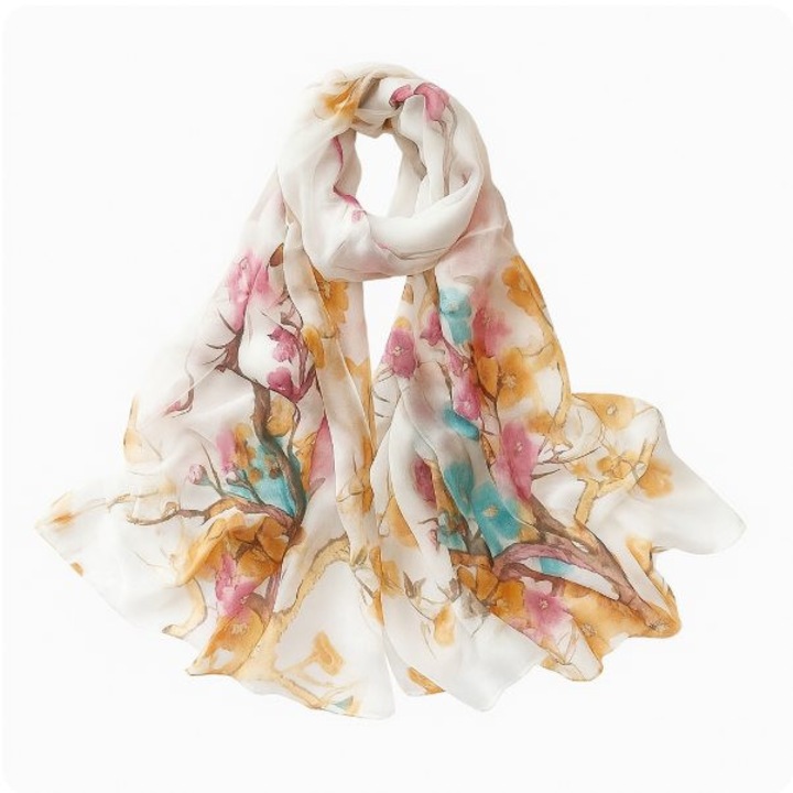 Női sifon sál, 160 x 50 cm, virágmintás, többszínű, ESV087
