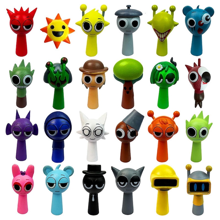 Figurine Sprunki, 24 piese, PVC non-toxic, fara BPA, pentru cadouri de Craciun pentru copii, recompense pentru clasa, jucarii de colectie, KINGTRONG®