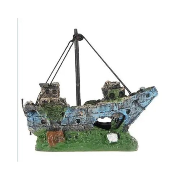 Ornament Acvariu Nava Mica A080 – Decor Nautic Sigur pentru Pesti, Ideal pentru Acvarii Tematice Marina