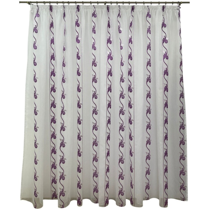 Perdea brodata mecanic, cu rejansa, culoare alb/mov, din colectia "Ghirlanda de flori" by Liz Line, 250x245cm PD05925