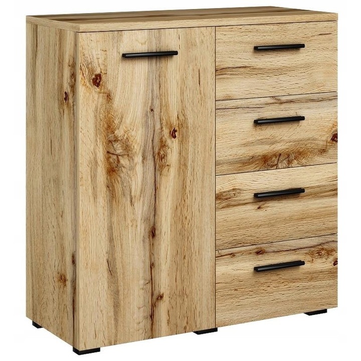 Comoda HELENA 80cm, 1D4S, 4 suflade, culoare stejar Wotan, dimensiuni 84,5x80x35cm