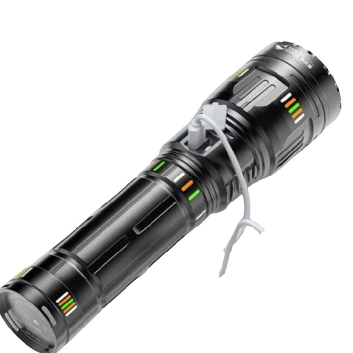 Фенер Smiling Shark YM-G600, Светодиоди, Телескопично увеличение, LED дисплей, Индикатор за батерията, Размери: приблизително 18–20 сантиметра, Цвят: Черен