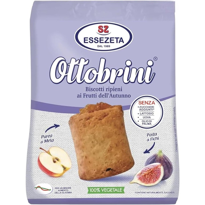 Biscuiti umpluti cu umplutura de mere si smochine OTTOBRINI (fara zahar, lactoza, oua, ulei de palmier) 250g - Senza Zucchero