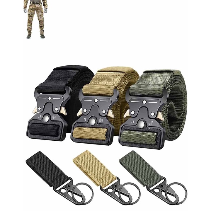 Curea barbati, SINBINTA, Curea militara, Confortabil respirabil, Rezistenta la uzura si rezistenta la zgarieturi, Ajustabila, Foarte rezistenta, Usor de pus si scos, Cupla rapida, Nylon/Metal, 22*5*2.5cm, Multicolor