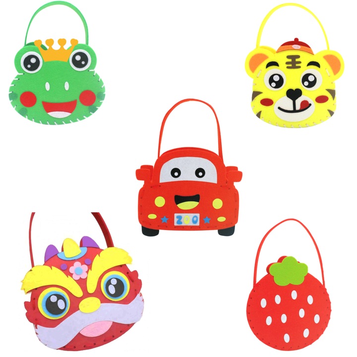 Set 5 Seturi de artizanat，Kituri de cusut pentru copii, educative, DIY, pentru artizanat, cu ata de siguranta, fetru inofensiv pentru incepatori, fete si baieti, proiect artistic