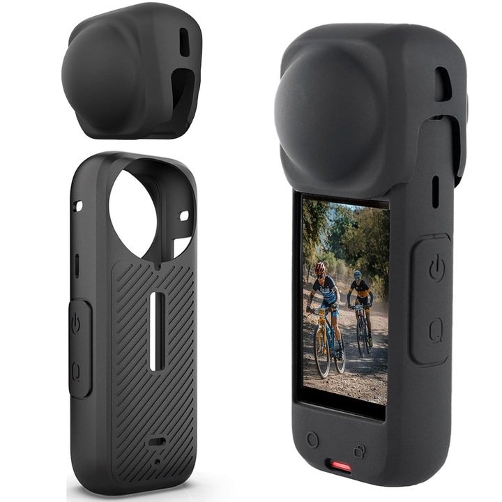 Set 2 carcasa de protectie pentru insta360 x4, ZGGZERG, Previne zgarieturile si deteriorarile, Material Durabil, Usor de instalat si transportat, Design ergonomic, Silicon, 12cm*4.5cm*2.8cm, Negru