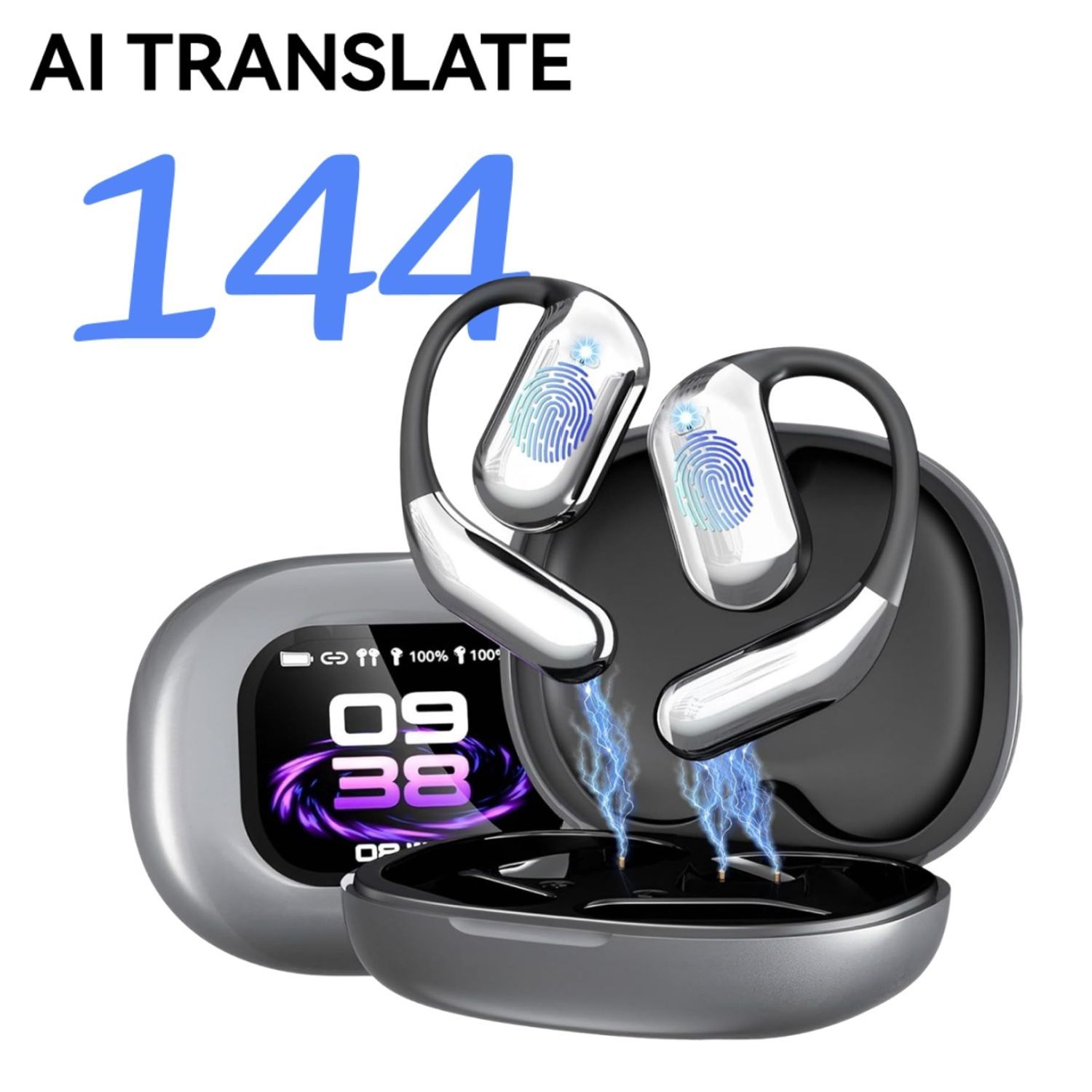Casti Ai Casti Bluetooth cu Traducator AI in Timp Real, 144 Limbi, Ecran Tactil ...