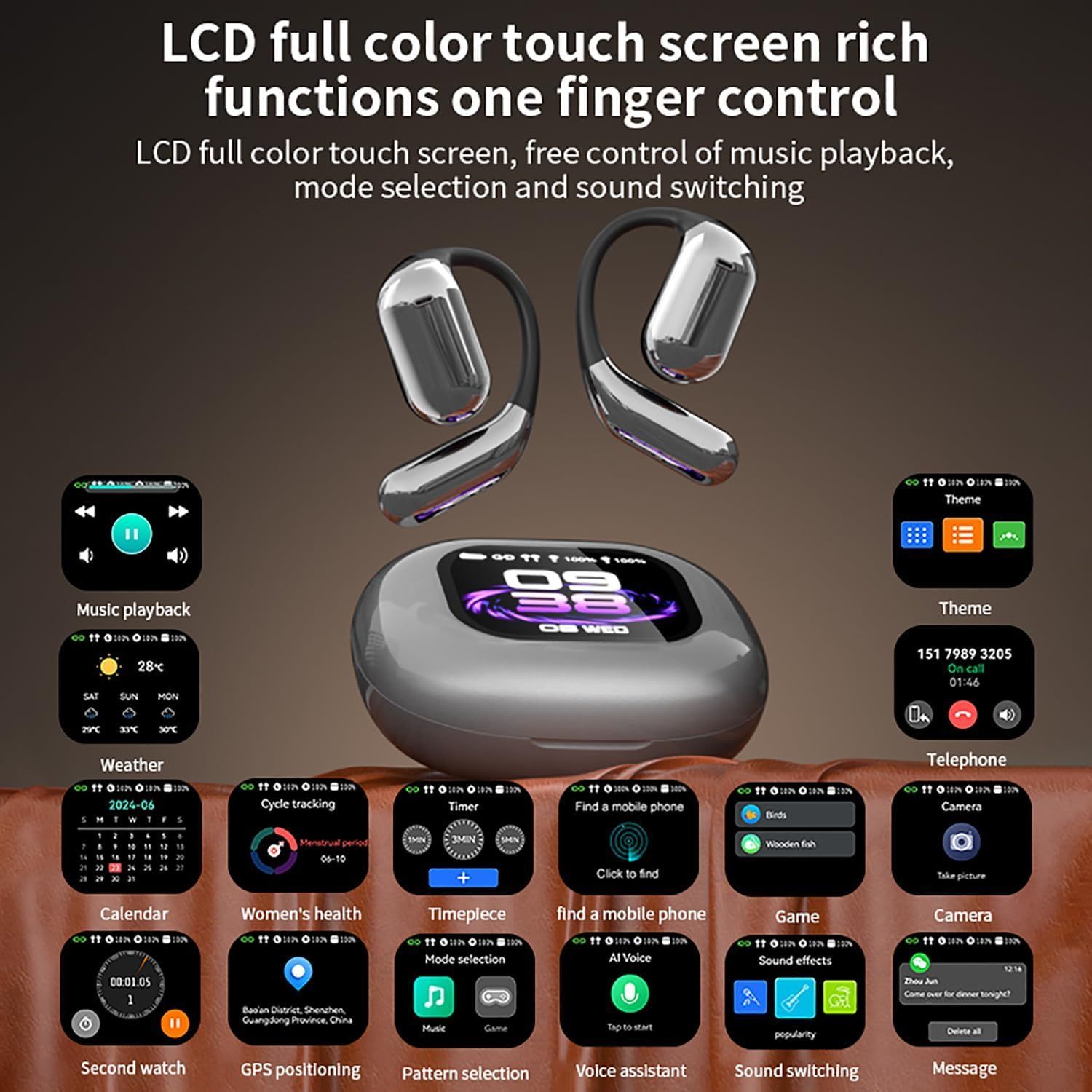 Casti Ai Casti Bluetooth cu Traducator AI in Timp Real, 144 Limbi, Ecran Tactil ...